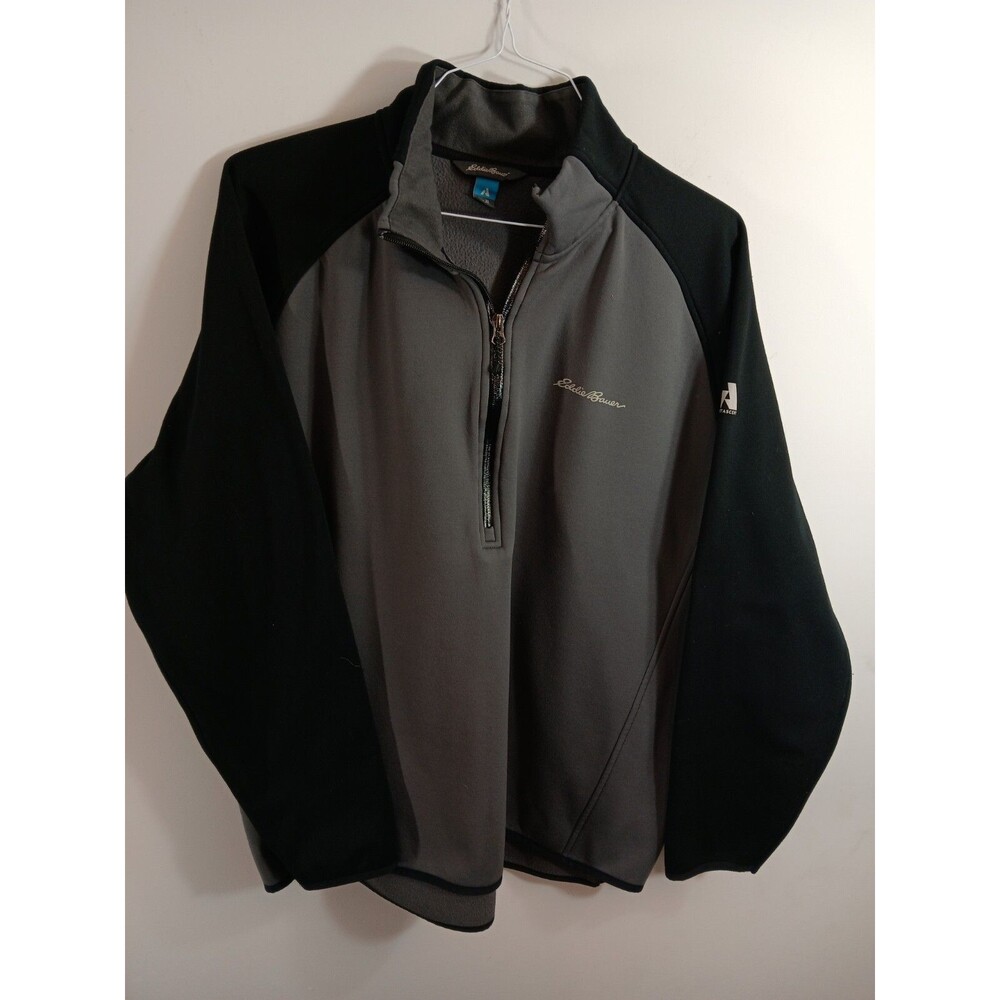 Eddie Bauer Men’s XL 1/4 Zip Fleece Pullover Jacket Gray Black Performance Tech